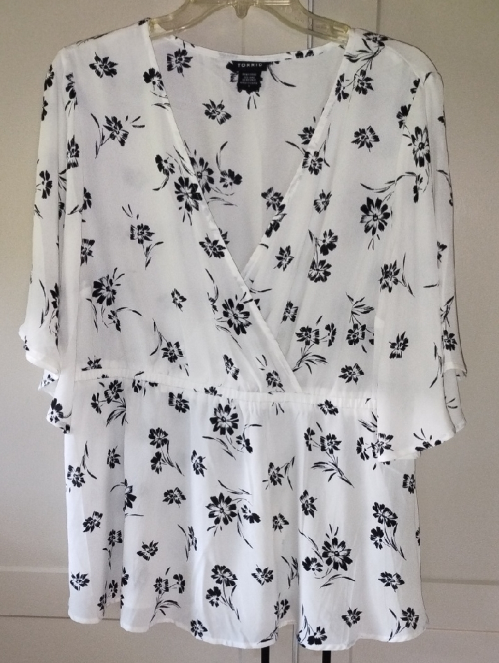 torrid Sheer White Blouse with Black Floral Print